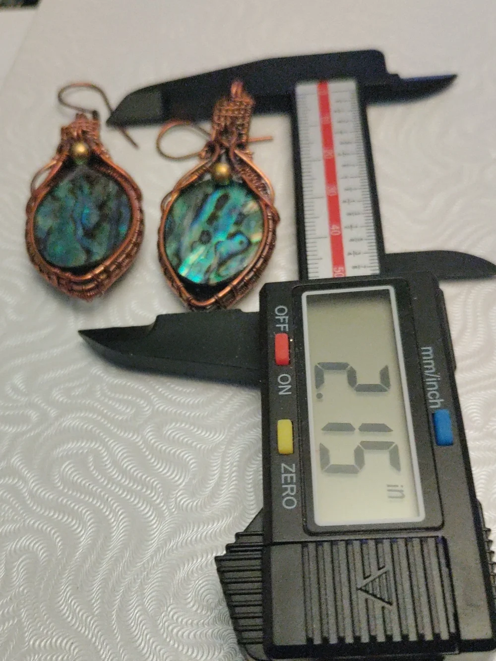 Artisan Copper Wire Abalone Teardrop Earrings - Blue Green